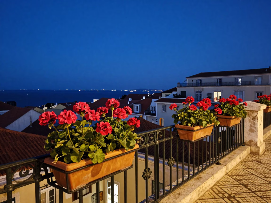 Light Terrace in Lisbon at The Last Blue Light Of Evening in in Lisbon, Portugal