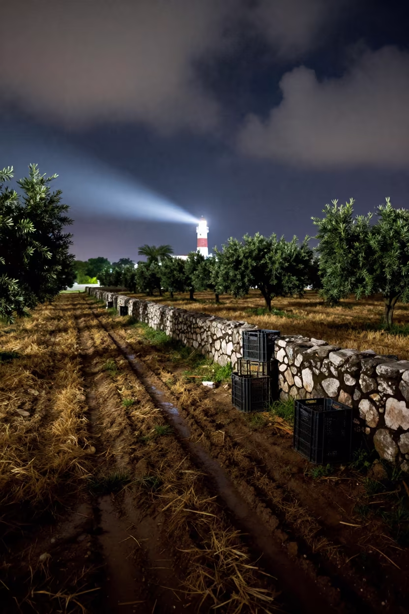 Lighthouse Beam on Olive Wall Havana Field in across a harvested grain field in Havana