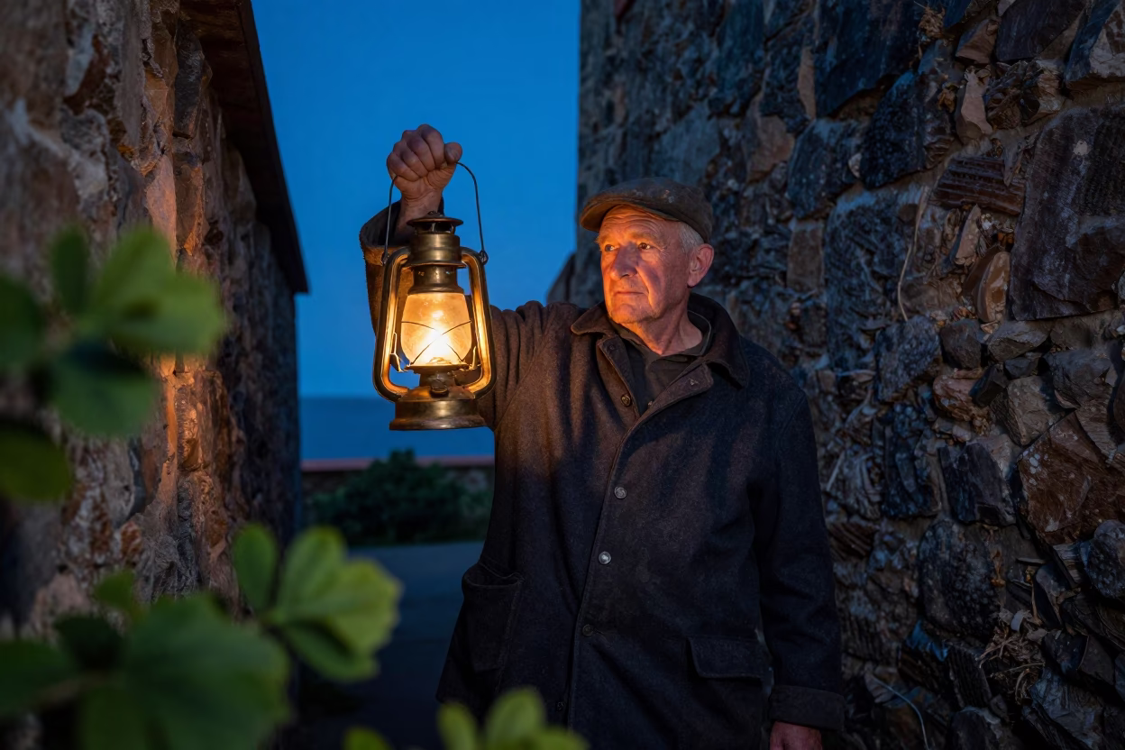 Lighthouse Keeper Lantern Dusk Pretoria Alley in in a narrow stone alley near Pretoria