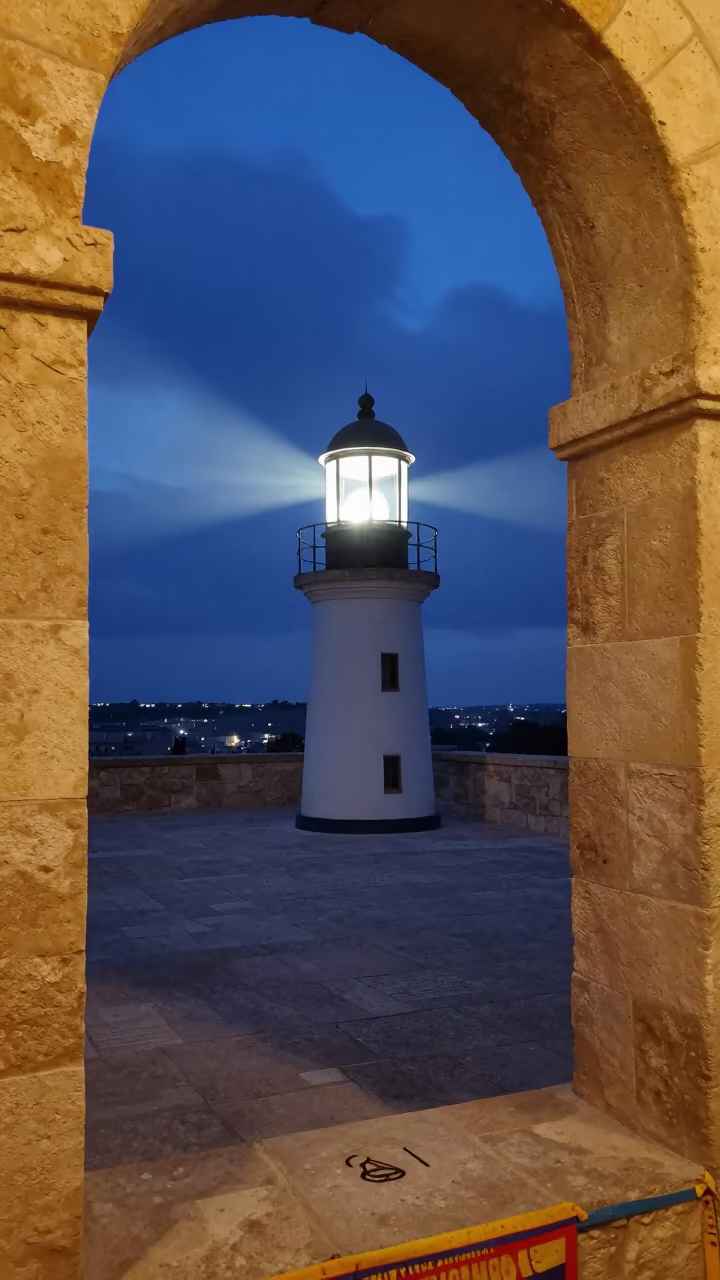 Lighthouse Lantern Room Beam in Bethlehem Courtyard in in a temple courtyard near Bethlehem