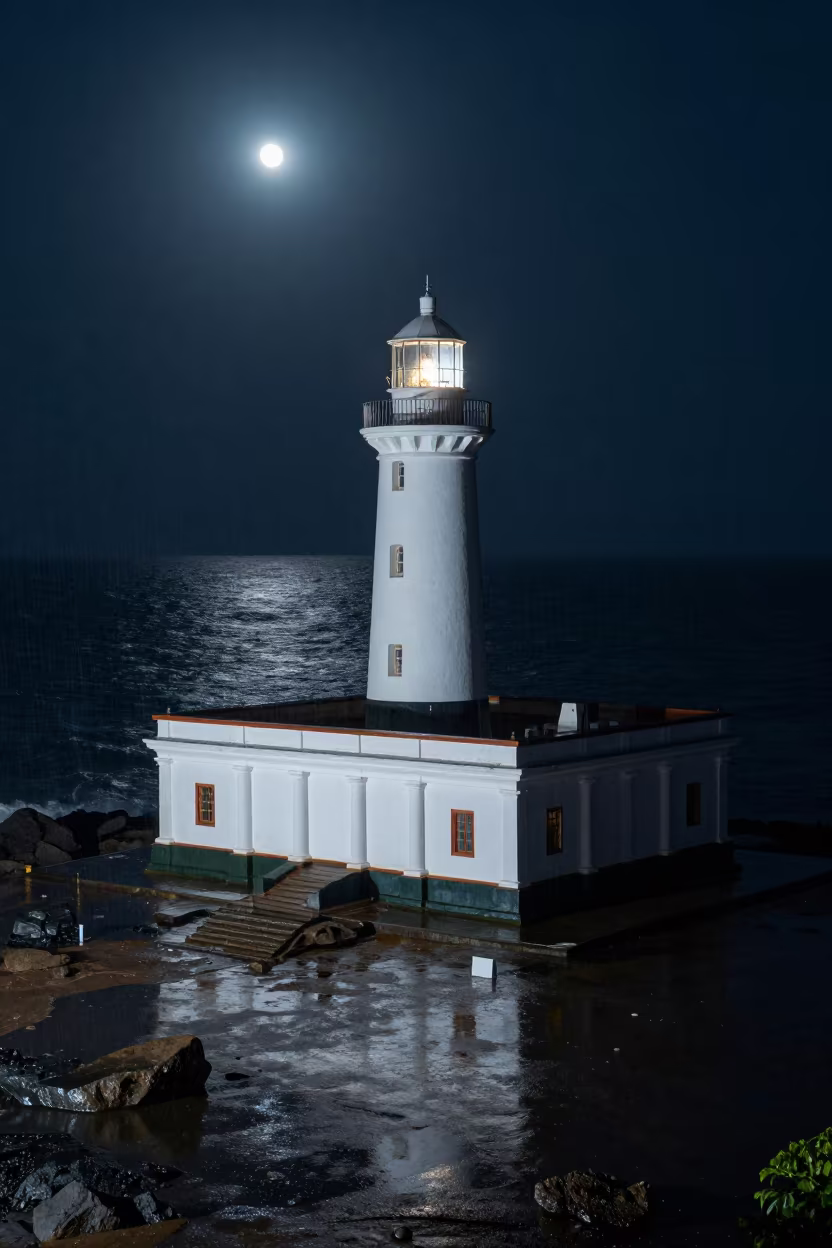 Lighthouse Night Reflection Colonnade Visakhapatnam in along a colonnaded facade in Visakhapatnam