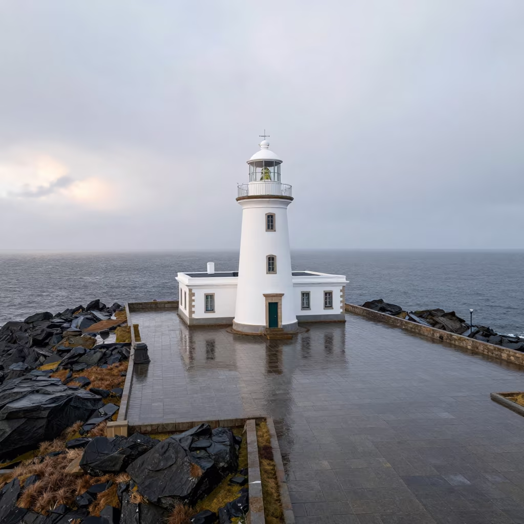Lighthouse on Rocky Headland Plaza Maturin in across a formal civic plaza near Maturín