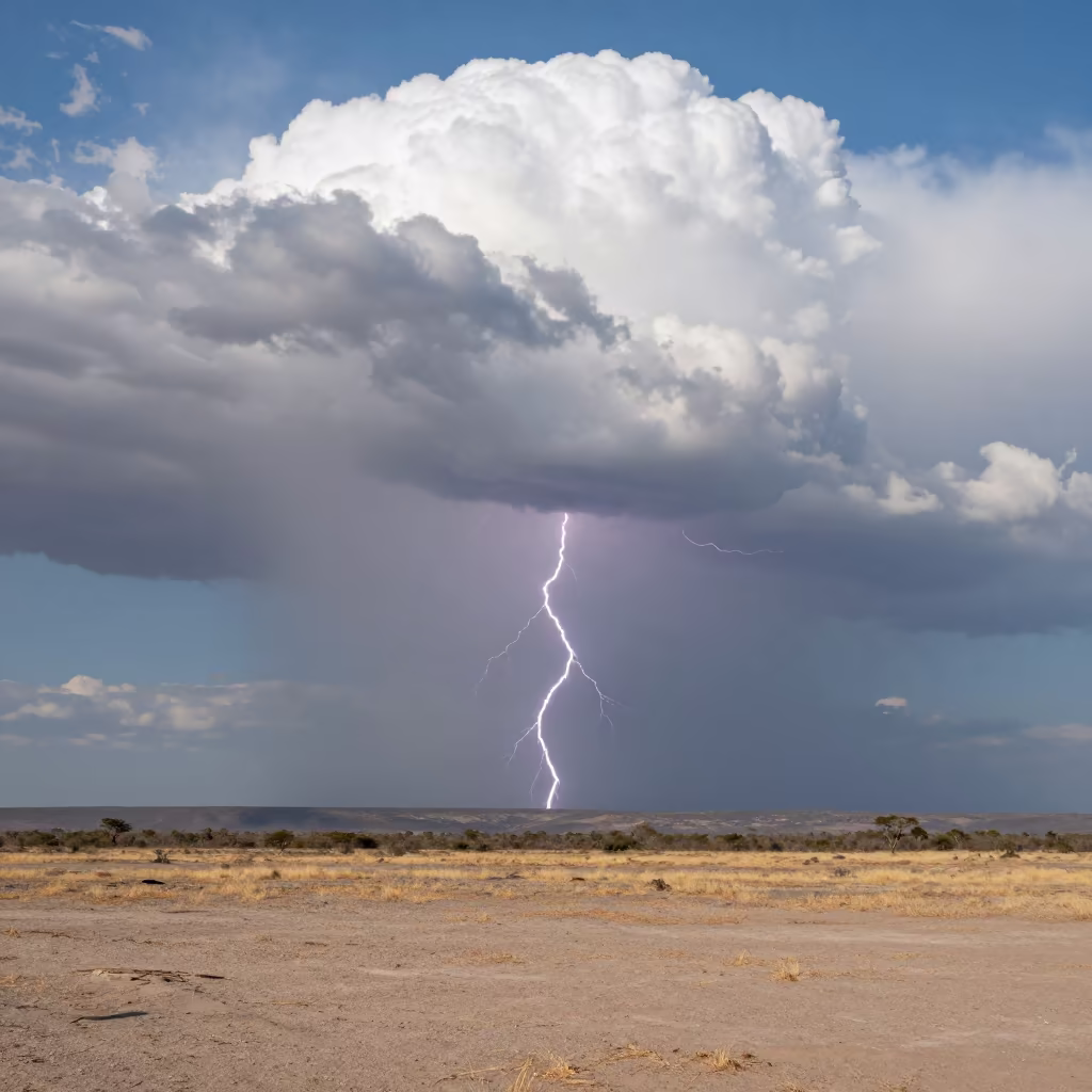 Lightning Crawler Storm Botswana Horizon in over a horizon of stacked thunderheads in Botswana