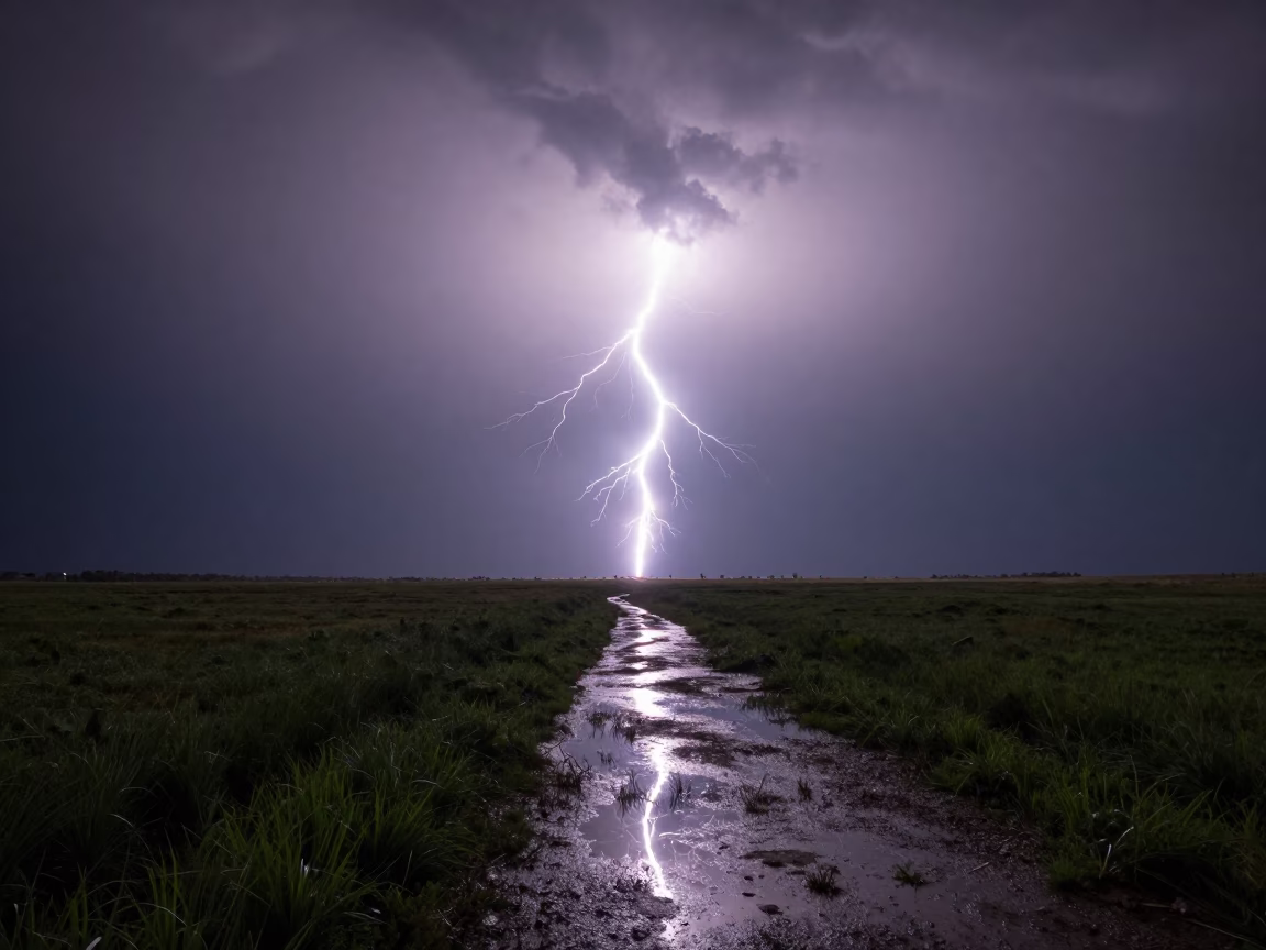 Lightning Forking Over Sousse Prairie in across a storm-bright plain near Sousse