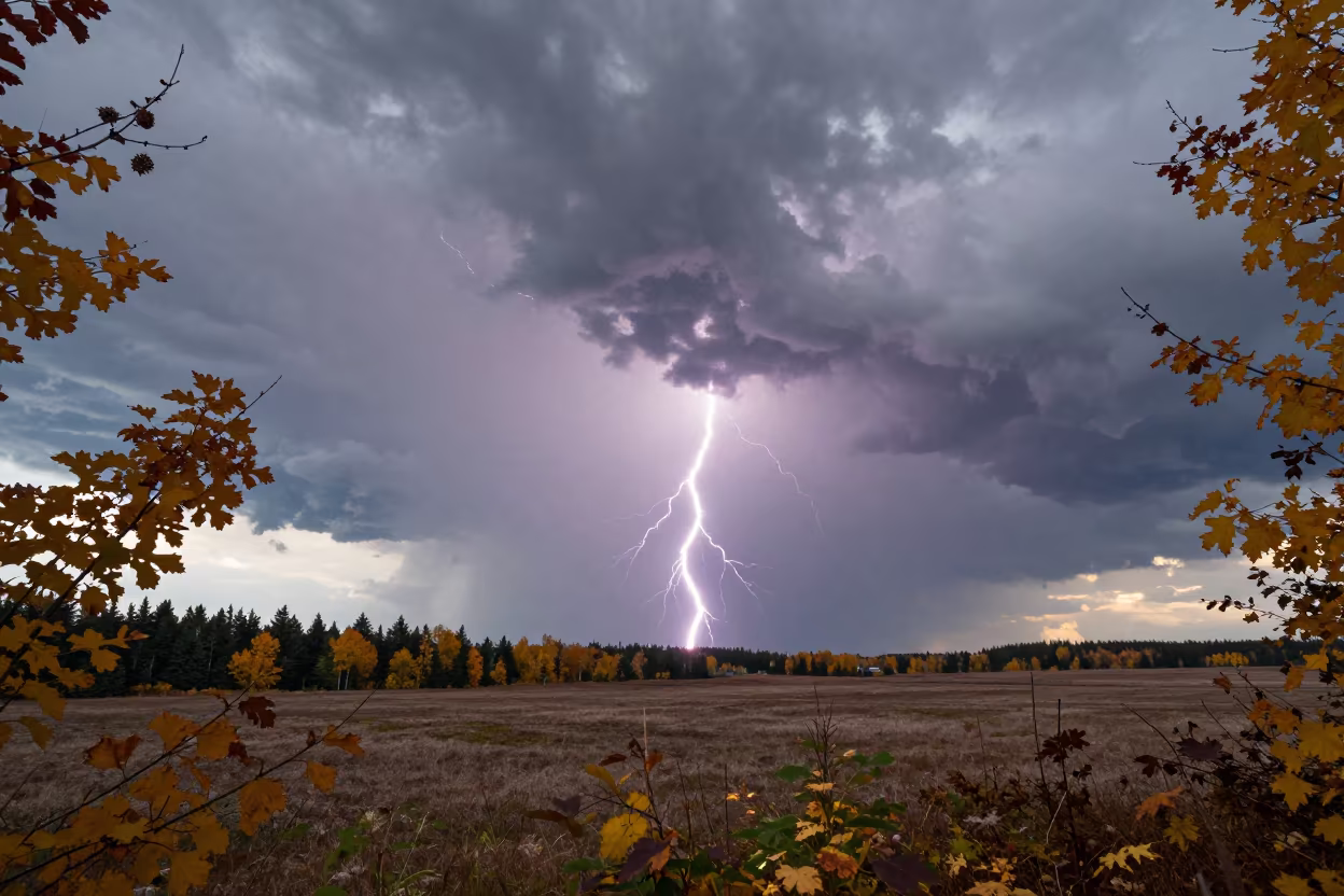 Lightning Fractal Over PEI Thunderheads in over a horizon of stacked thunderheads in Prince Edward Island