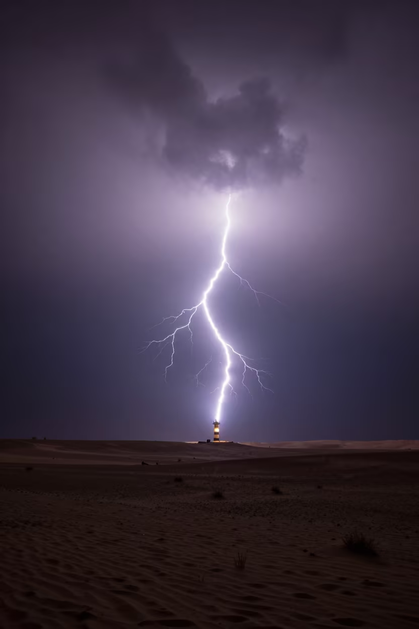 Lightning Splitting Desert Night Sky Amman in beneath fast-moving cloud bands near Amman