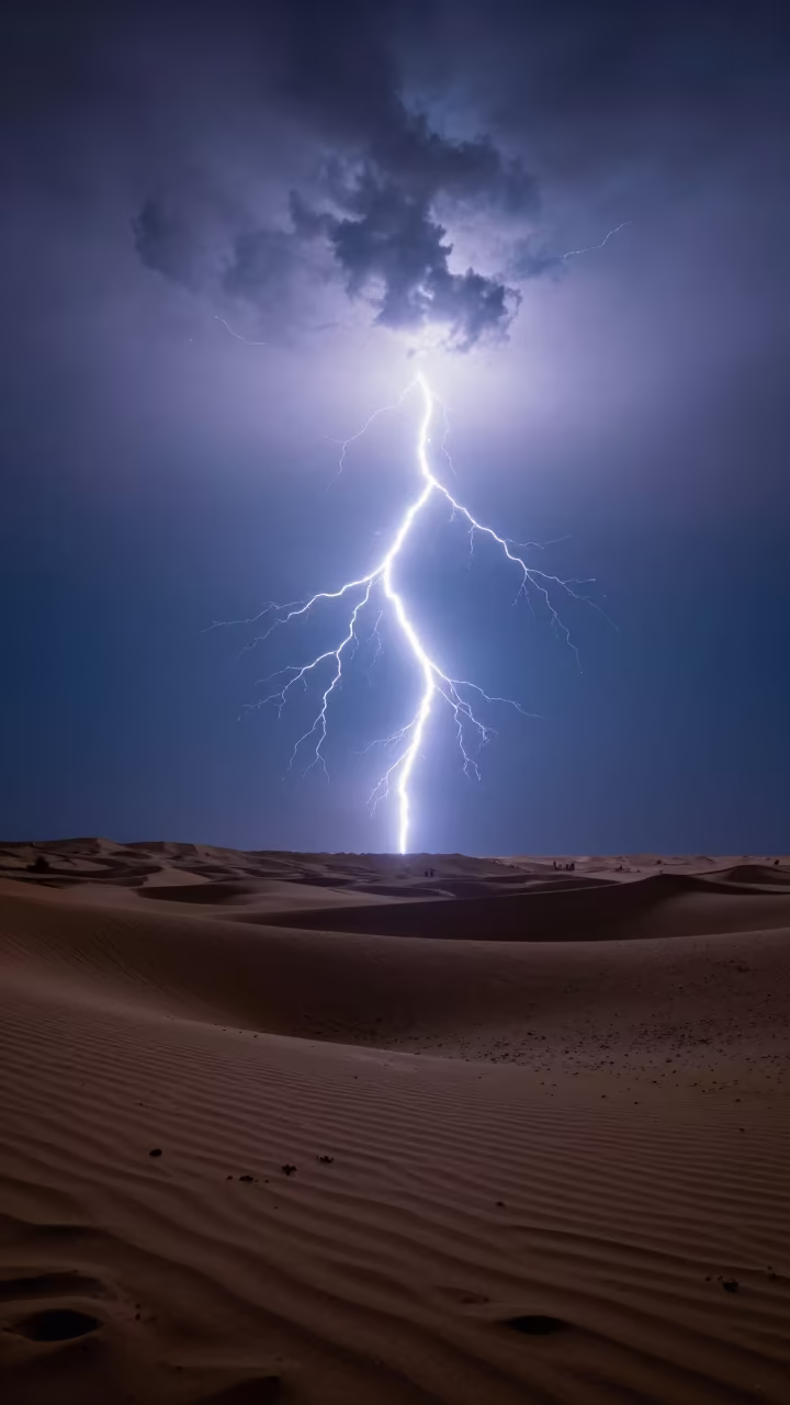 Lightning Strike Over Egyptian Desert Night Sky in in Egypt