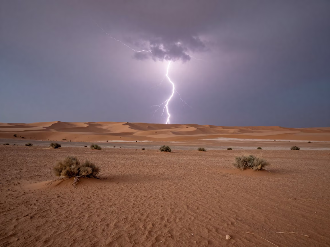 Lightning Trails Over Desert Mesa Abu Dhabi in near Abu Dhabi