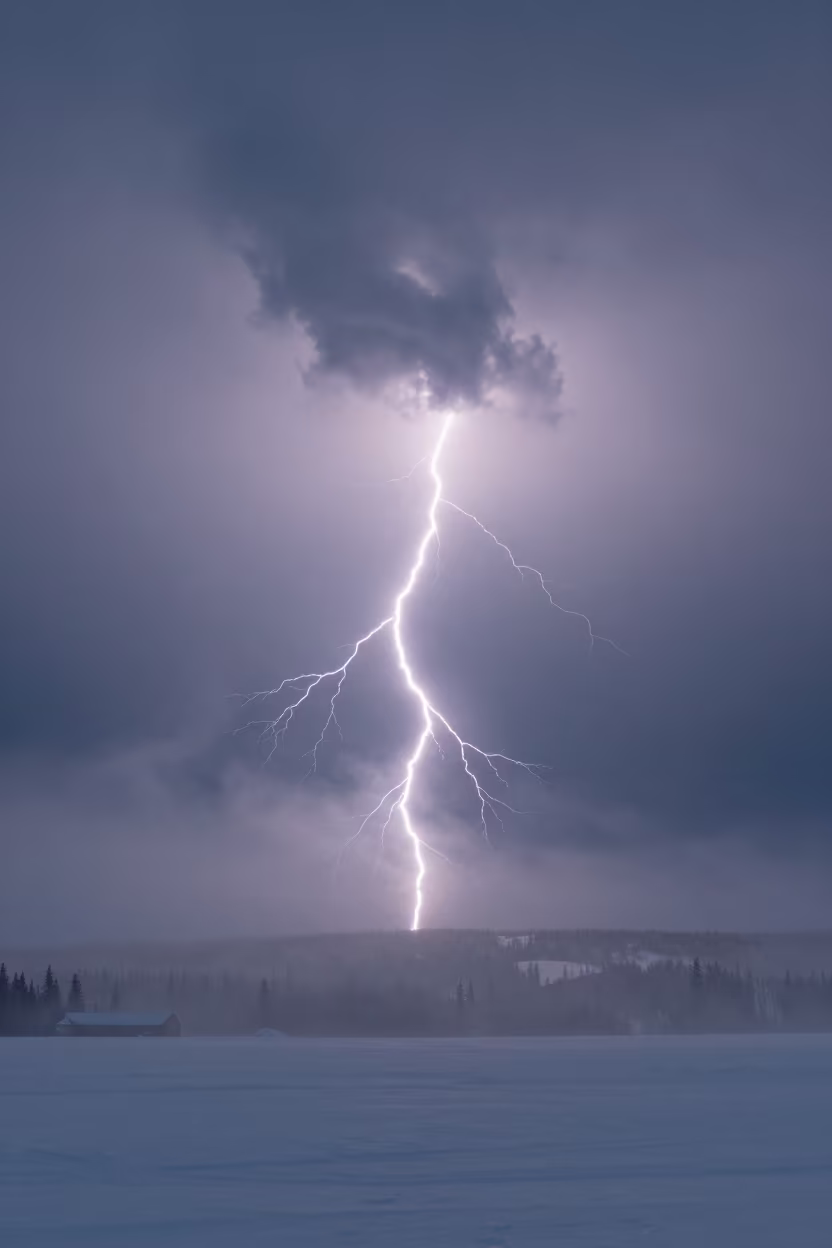 Lightning Under Storm Clouds in Northwest Territories Fog in through low marine fog in Northwest Territories