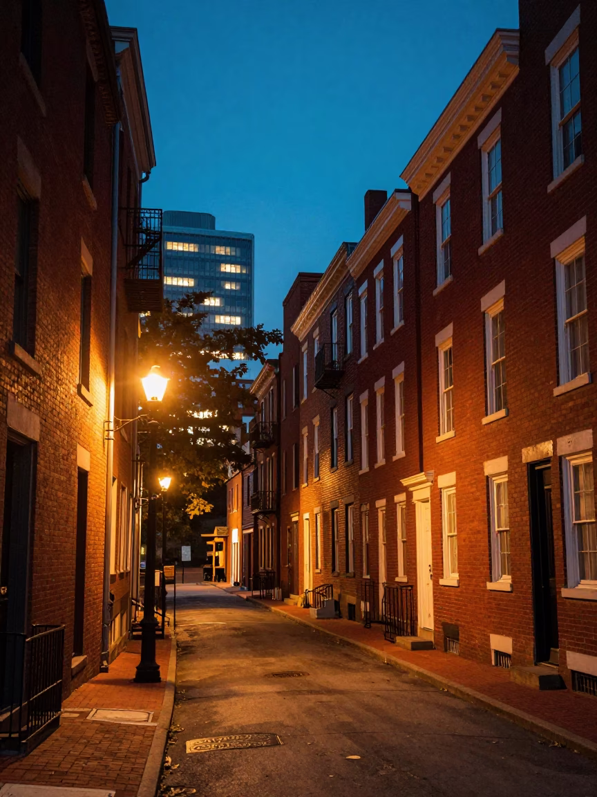 Lights Glow at As City Lights Begin To Glow in Boston in in Boston, Massachusetts, United States
