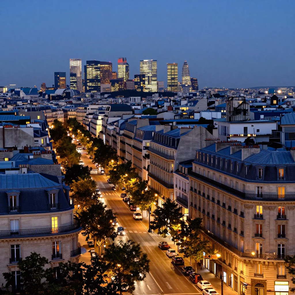 Lights Glow at As City Lights Begin To Glow in Paris in in Paris, France