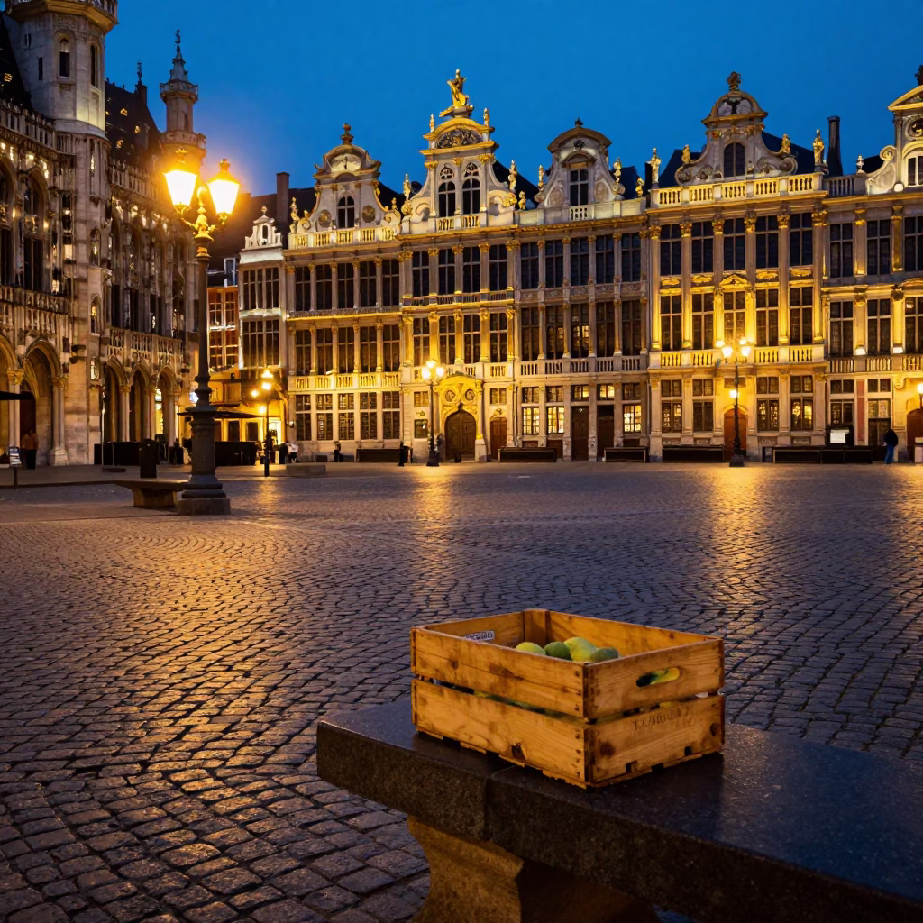 Lights Glow in Brussels at As City Lights Begin To Glow in in Brussels, Belgium