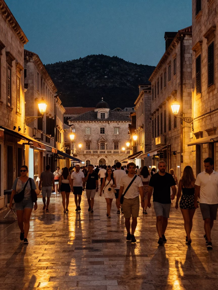 Lights Glow in Dubrovnik at As City Lights Begin To Glow in in Dubrovnik, Croatia