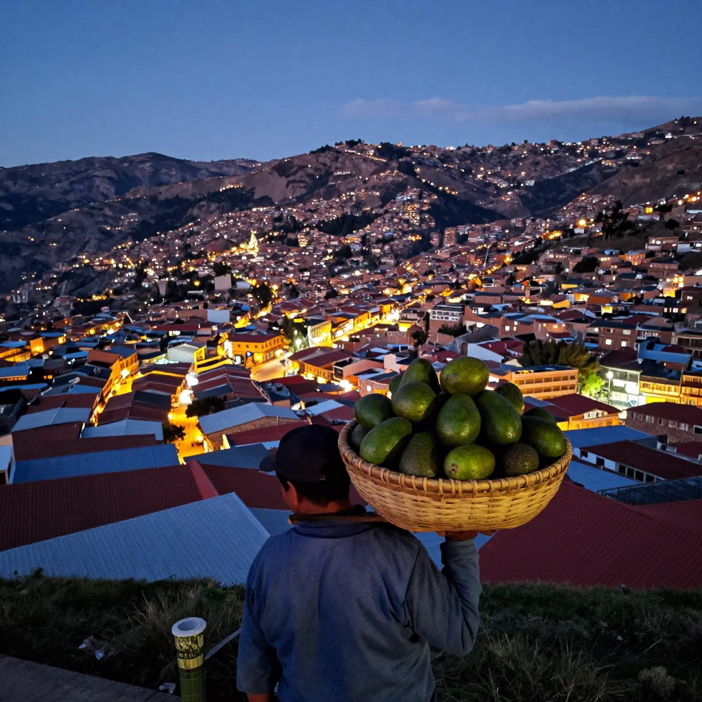 Lights Glow in La Paz at As City Lights Begin To Glow in in La Paz, Bolivia