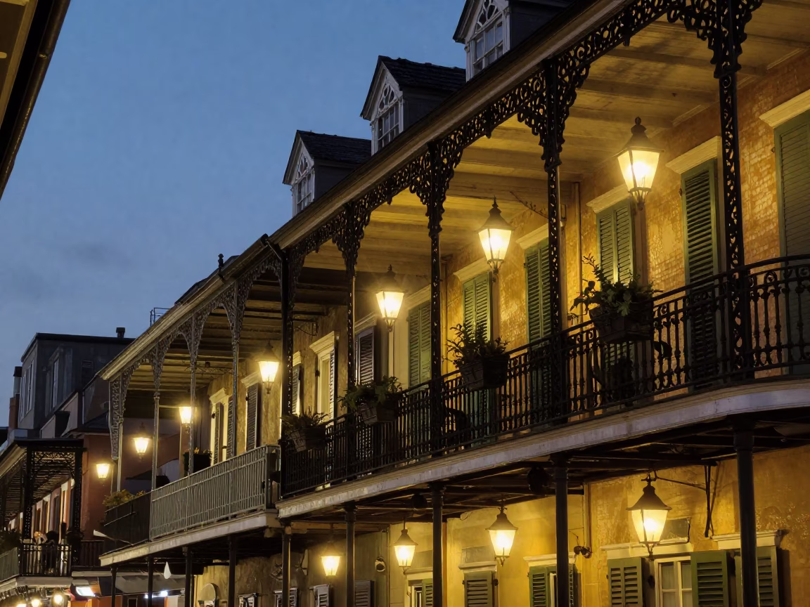 Lights Glow in New Orleans at As City Lights Begin To Glow in in New Orleans, Louisiana, United States