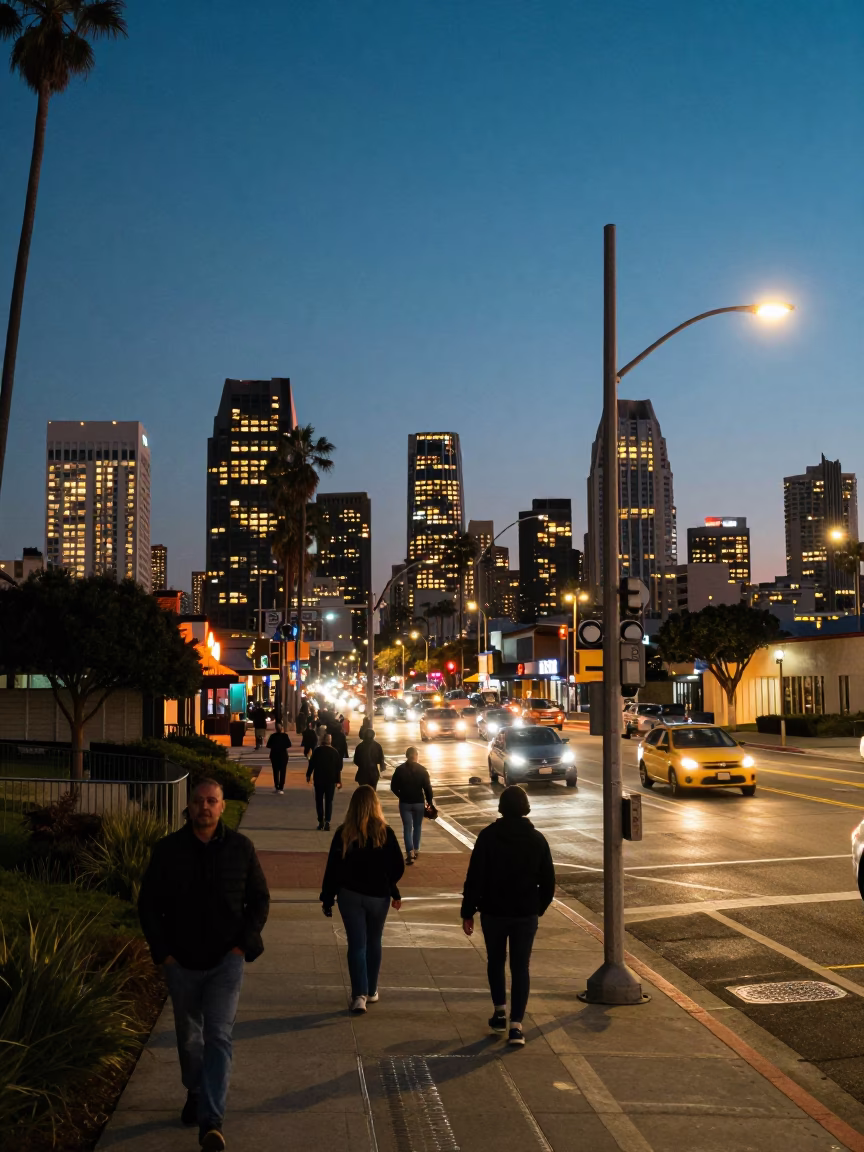 Lights Glow in San Diego at As City Lights Begin To Glow in in San Diego, California, United States