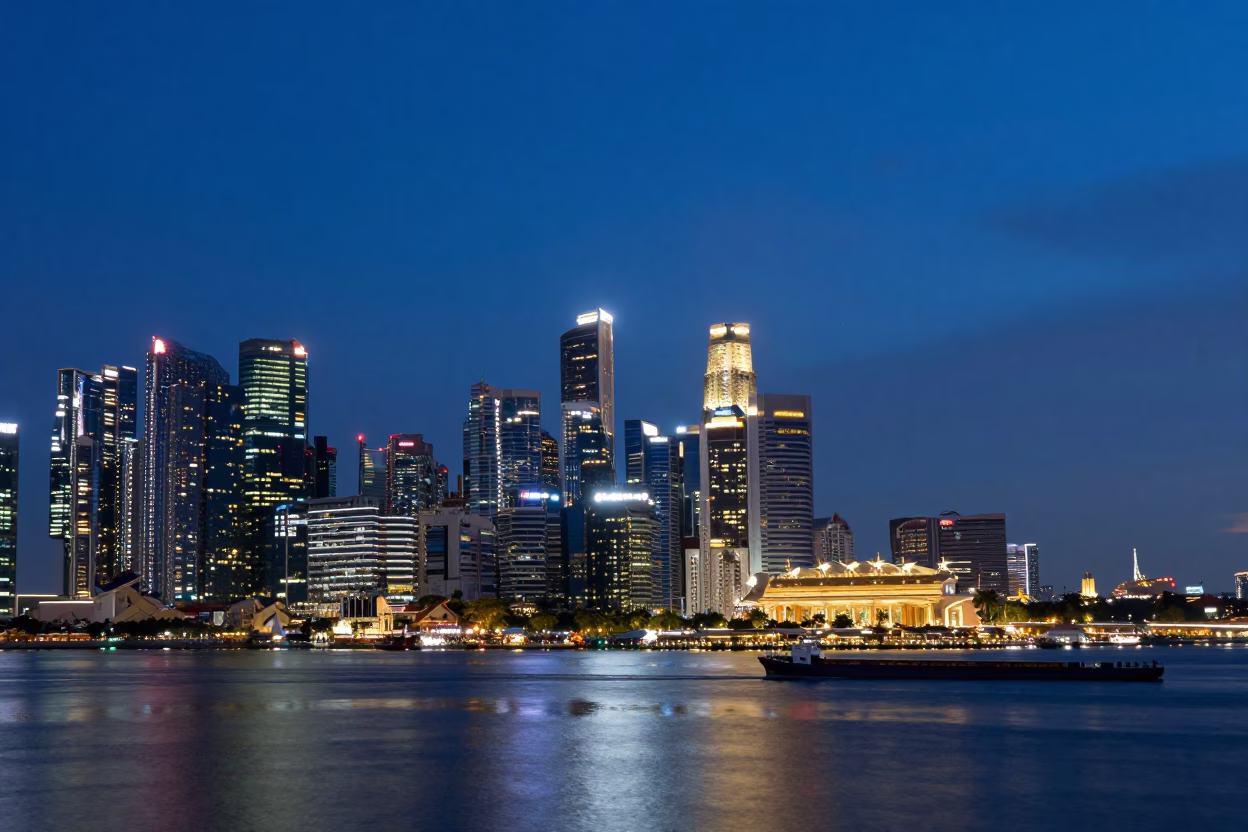 Lights Glow in Singapore at As City Lights Begin To Glow in in Singapore, Singapore