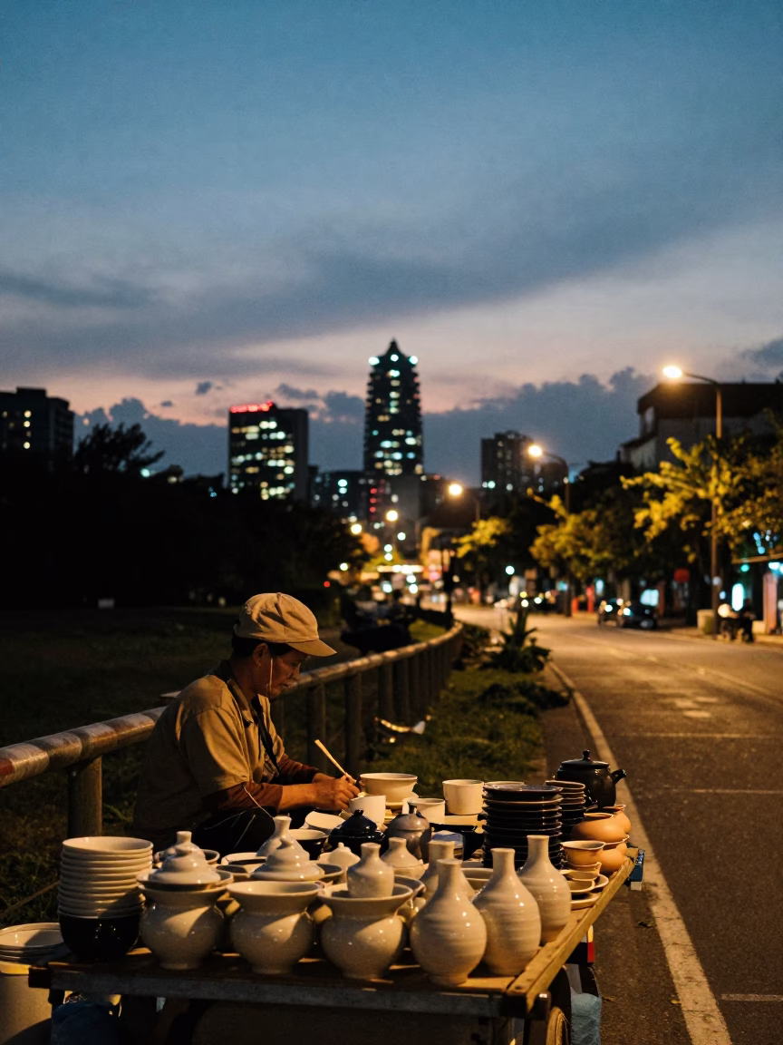 Lights Glow in Tainan at As City Lights Begin To Glow in in Tainan, Taiwan