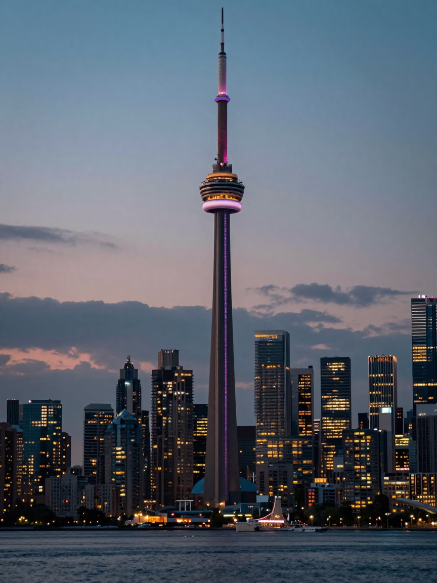 Lights Glow in Toronto at As City Lights Begin To Glow in in Toronto, Ontario, Canada