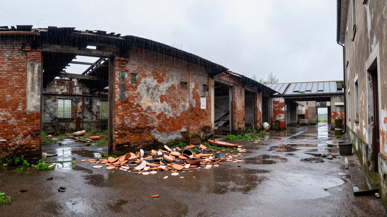 Liguria Ceramics Factory Ruin Monsoon Rain in in Liguria