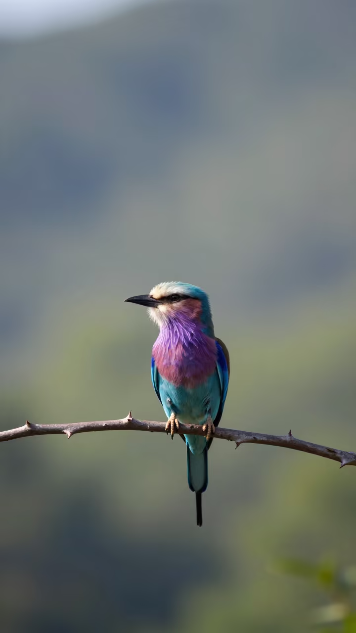 Lilac-breasted Roller on Thorn Branch in in West Virginia