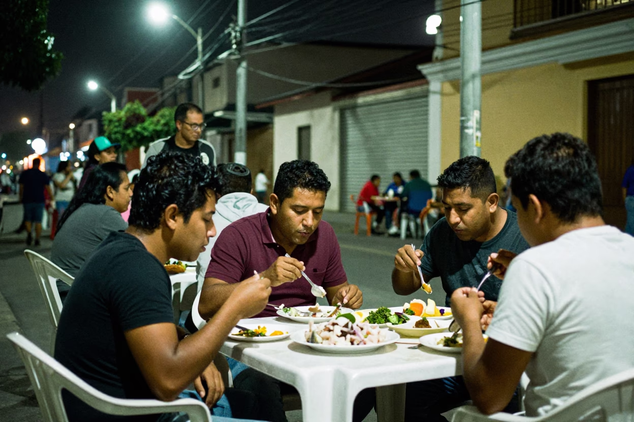 Lima Ceviche Feast at Deep In The Night Light in in Lima, Peru