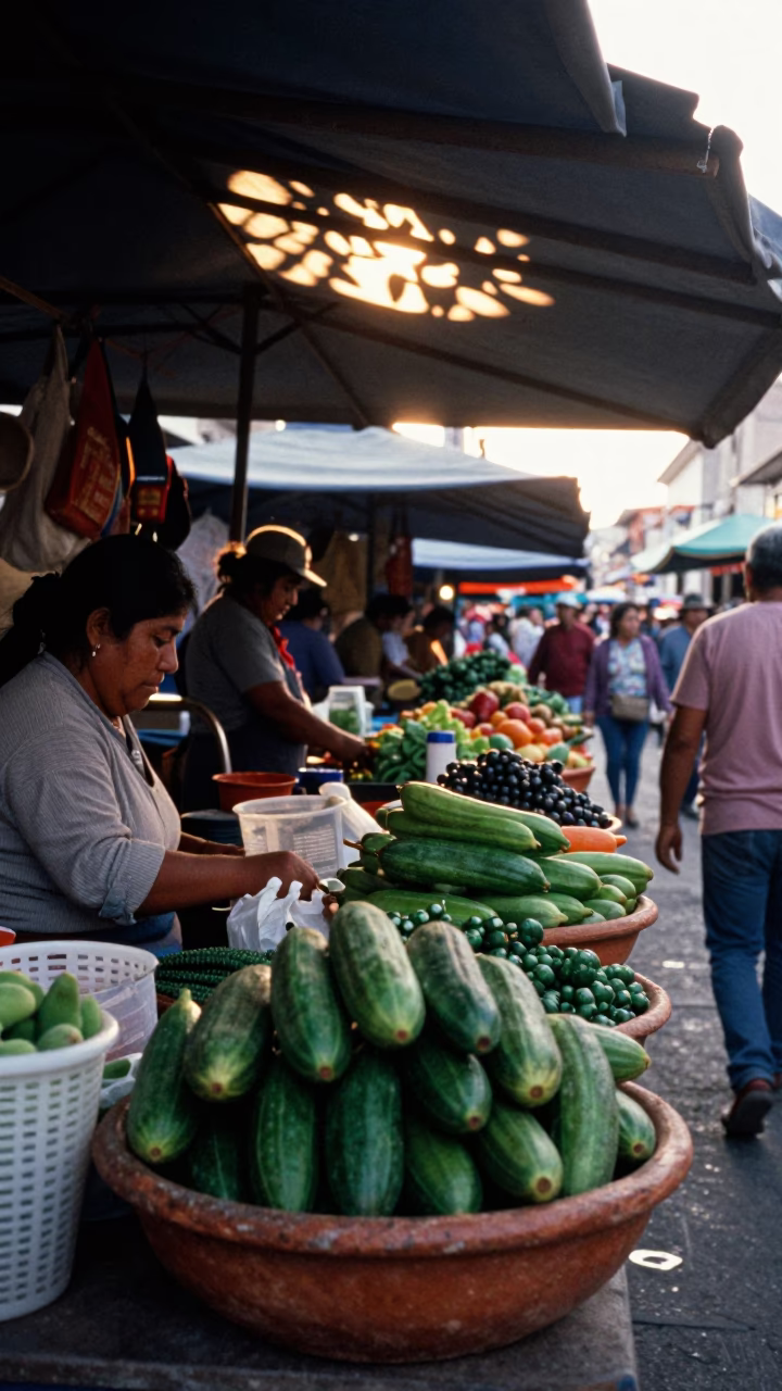 Lima Market Scene at As First Light Reaches The Scene in in Lima, Peru