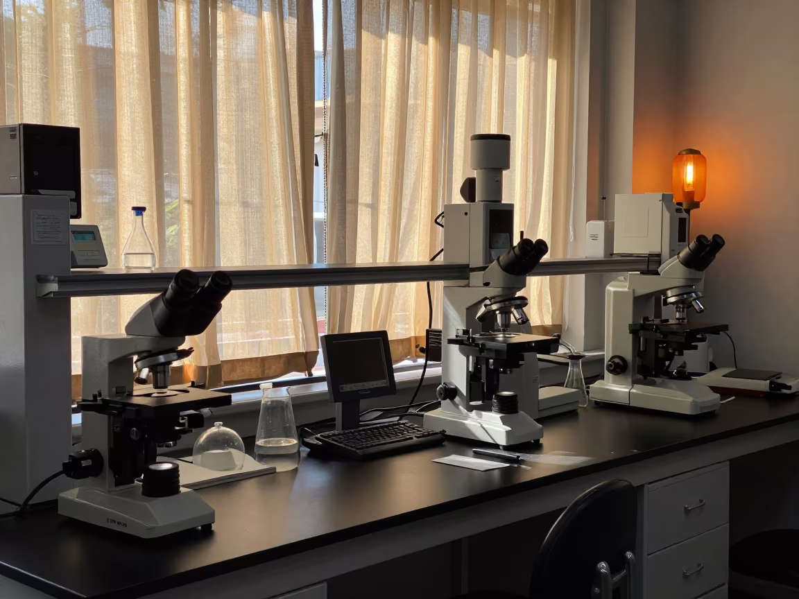 Lima Microscopy Bay Dusty Skylight After Shift in at a microscopy bench near Lima