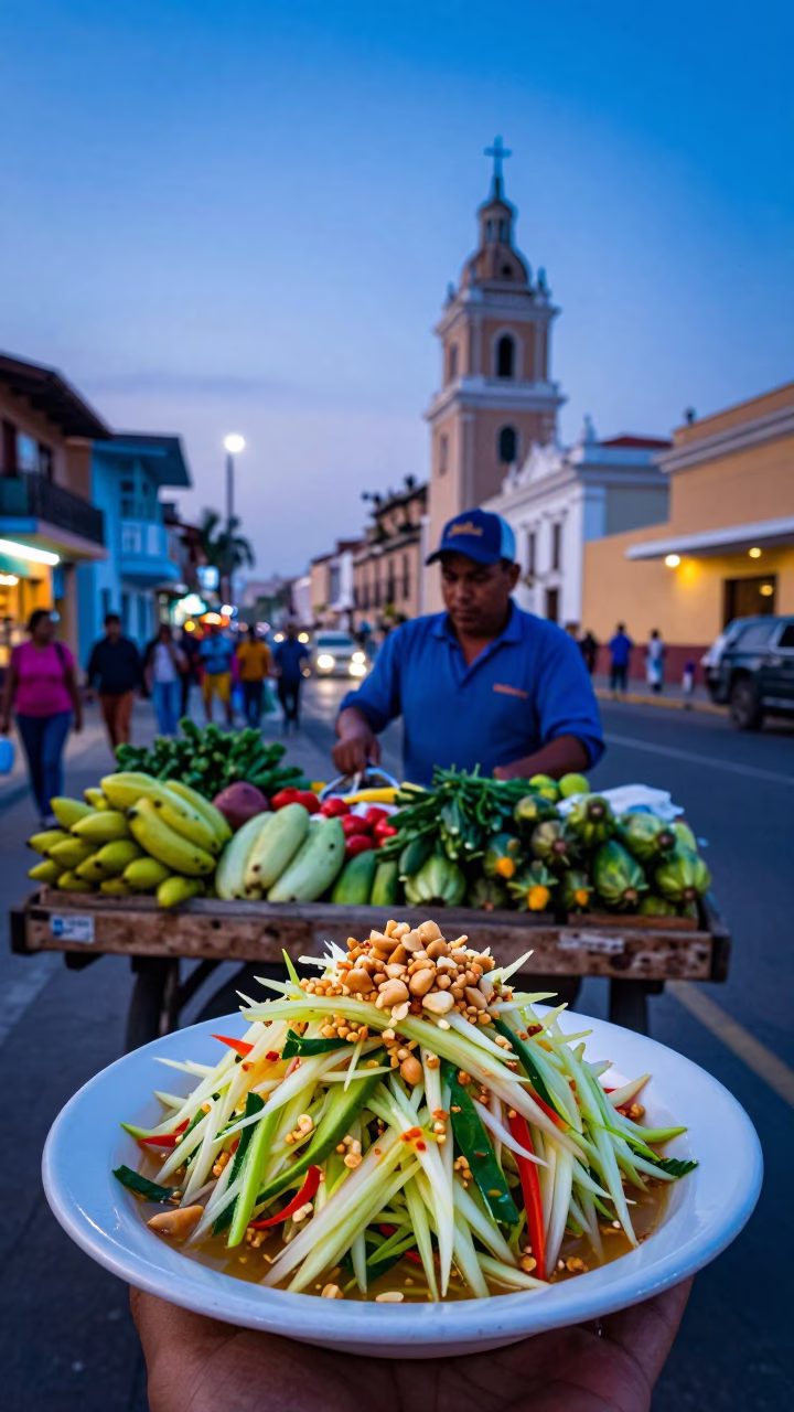 Lima Papaya Salad at Indigo Twilight After Sunset in in Lima, Peru
