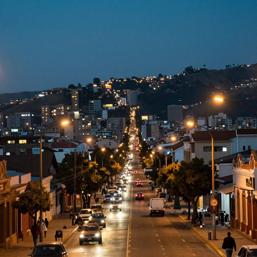 Lima Peru Cityscape at Dusk with Street Life and Faint Sea Fog in in Lima, Peru