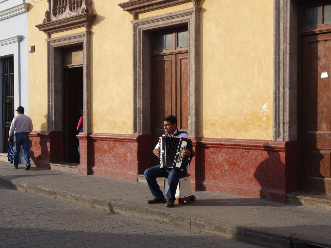 Lima Peru Early Afternoon Street Scene with Accordion and Salt Cellar in in Lima, Peru