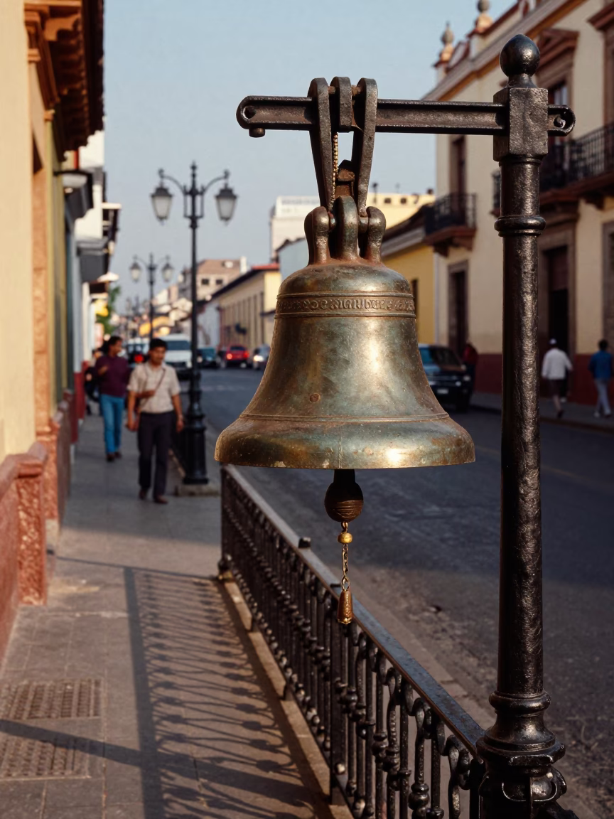Lima Peru Early Afternoon Street Scene with Brushed Steel and Bell in in Lima, Peru