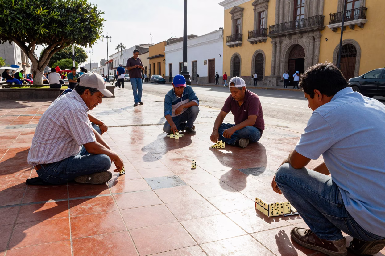 Lima Peru Early Afternoon Street Scene with Domino Players and Local Details in in Lima, Peru