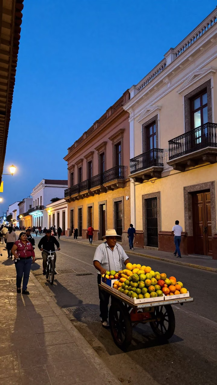 Lima Peru Evening Street Scene with Colorful Architecture and Local Life in in Lima, Peru