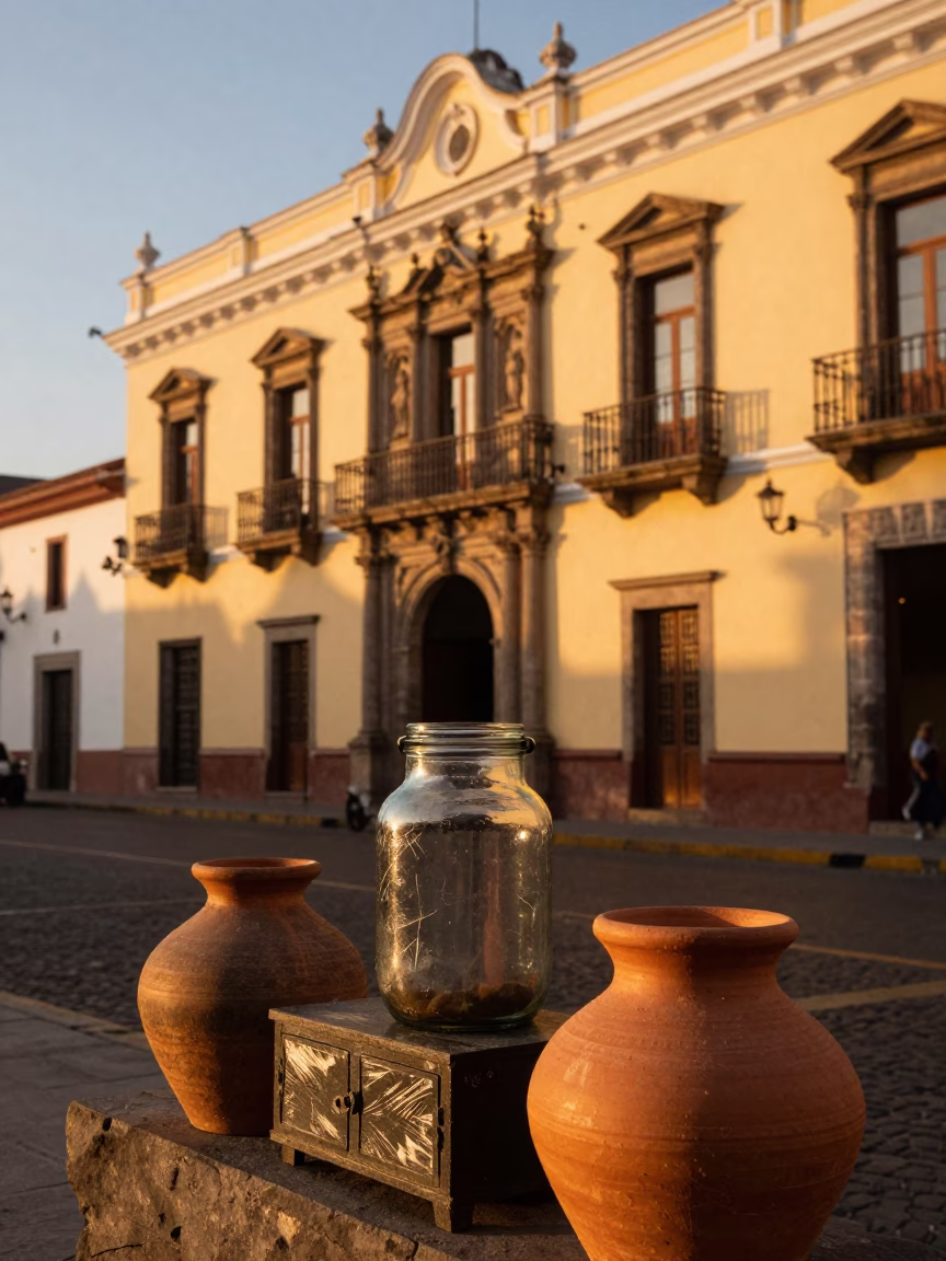 Lima Peru Golden Hour Street Scene with Jam Jar and Cabinet Scratches in in Lima, Peru