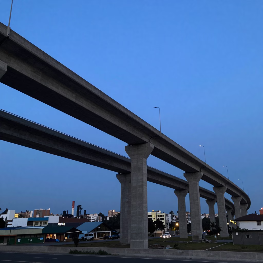 Lima Peru Highway Flyover Stack Against Indigo Twilight Sky Evening Scene in in Lima, Peru