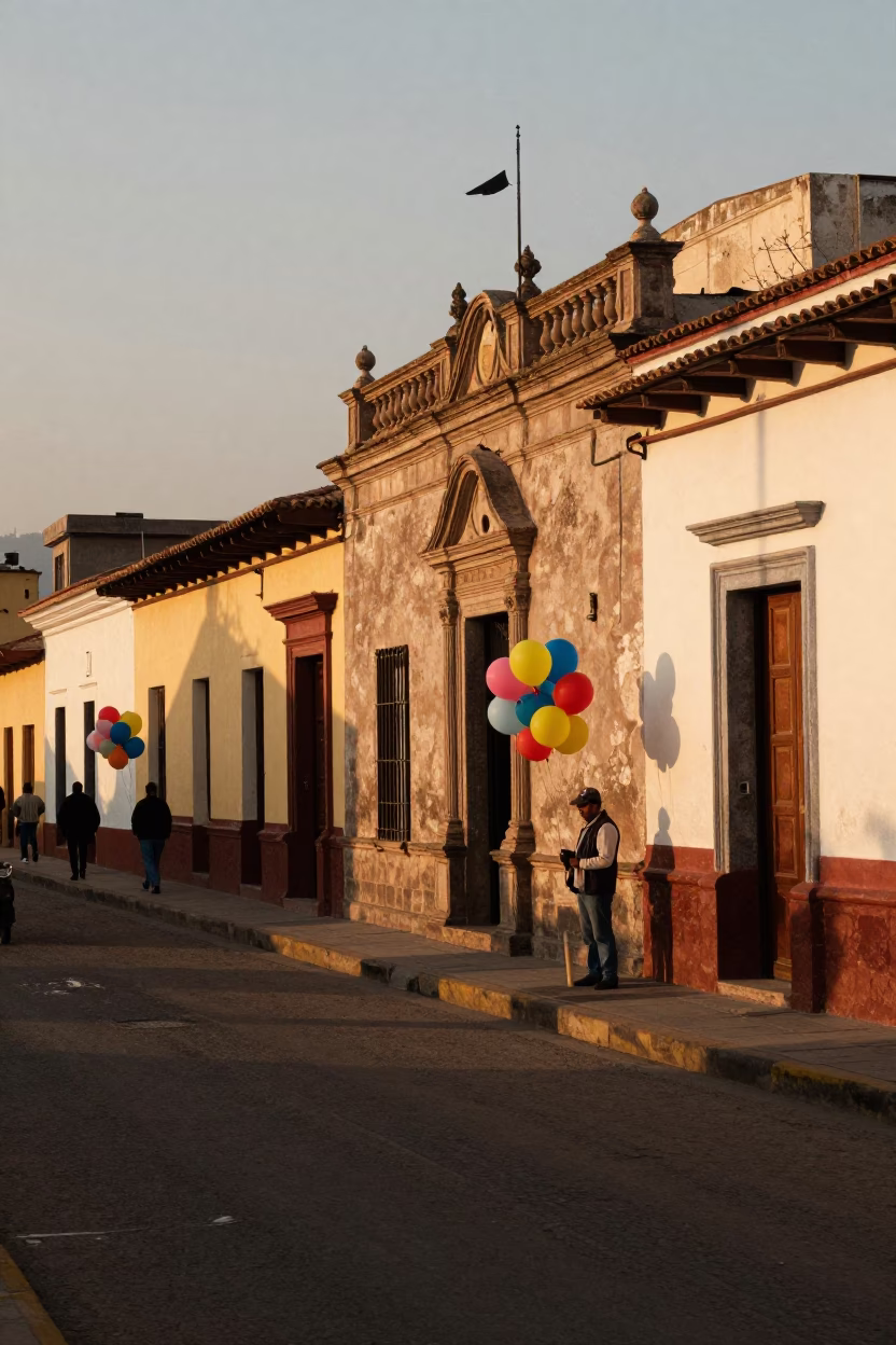 Lima Peru Honeyed Evening Street Scene with Colorful Balloons and Traditional Food in in Lima, Peru