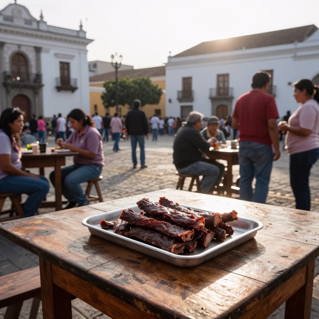 Lima Peru Late Afternoon Street Scene with Tray of Biltong and Blueberries in in Lima, Peru