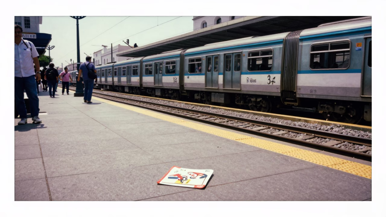 Lima Peru Midday Street Scene with Coaster and Metro Train Art in in Lima, Peru