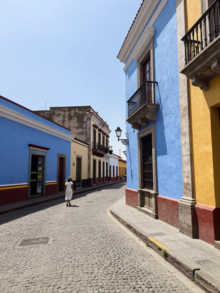 Lima Peru Midday Street Scene with Colorful Building Facades and Local Life in in Lima, Peru