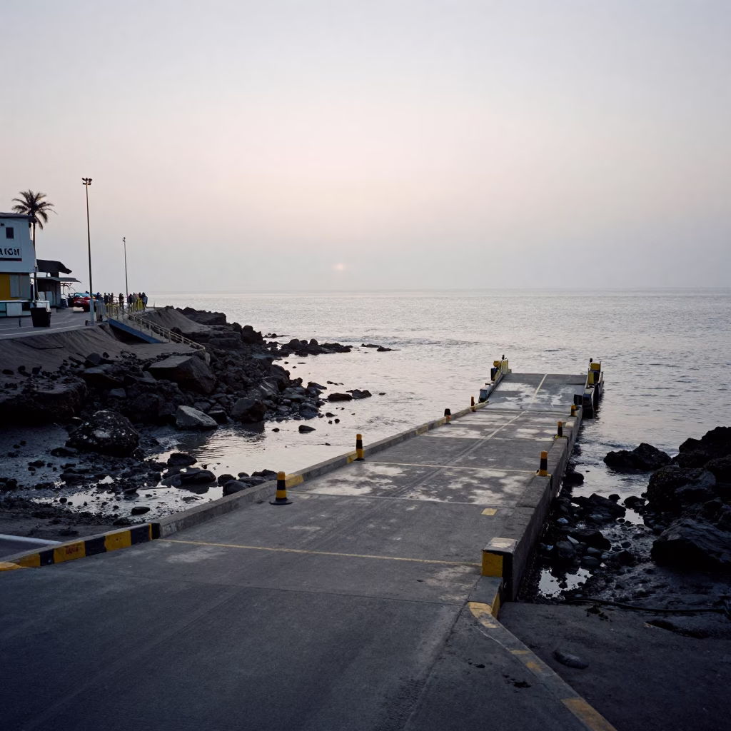 Lima Peru Nautical Dawn Ferry Ramp Low Tide Street Scene in in Lima, Peru
