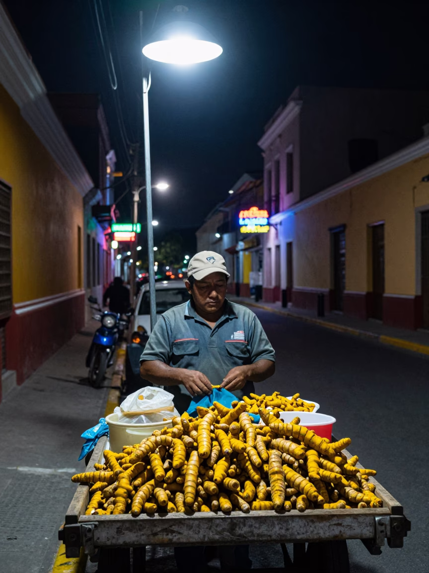 Lima Peru Night Street Scene with Neon Signs and Local Interaction in in Lima, Peru