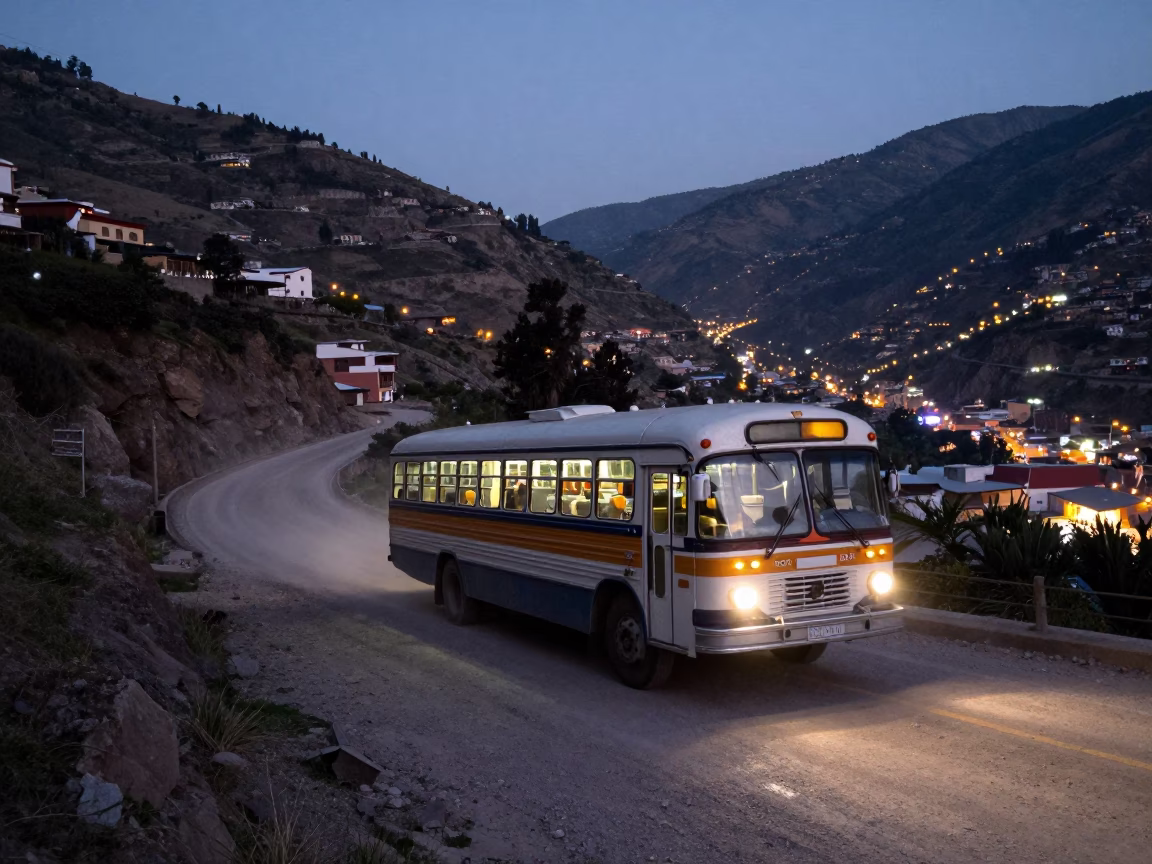 Lima Peru Street Scene at Dusk with Classic Bus and Local Life in in Lima, Peru