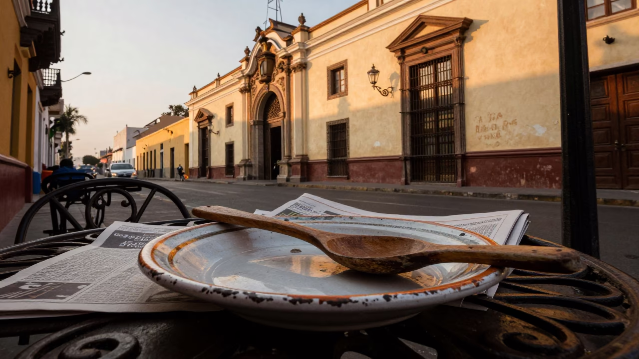 Lima Peru Street Scene at Golden Hour with Vintage Details and Local Architecture in in Lima, Peru