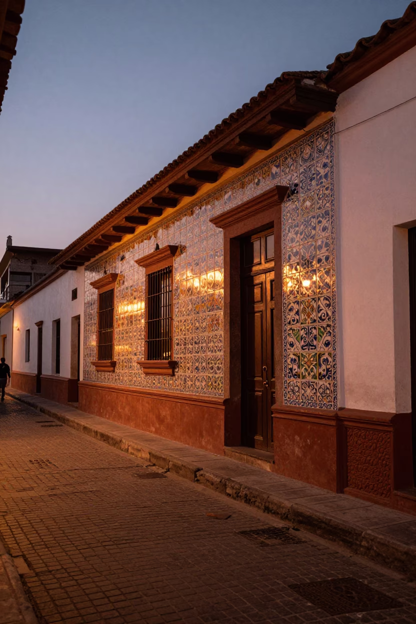 Lima Peru Street Scene Before Dusk with Ceramic Tiles and Vintage Radio in in Lima, Peru