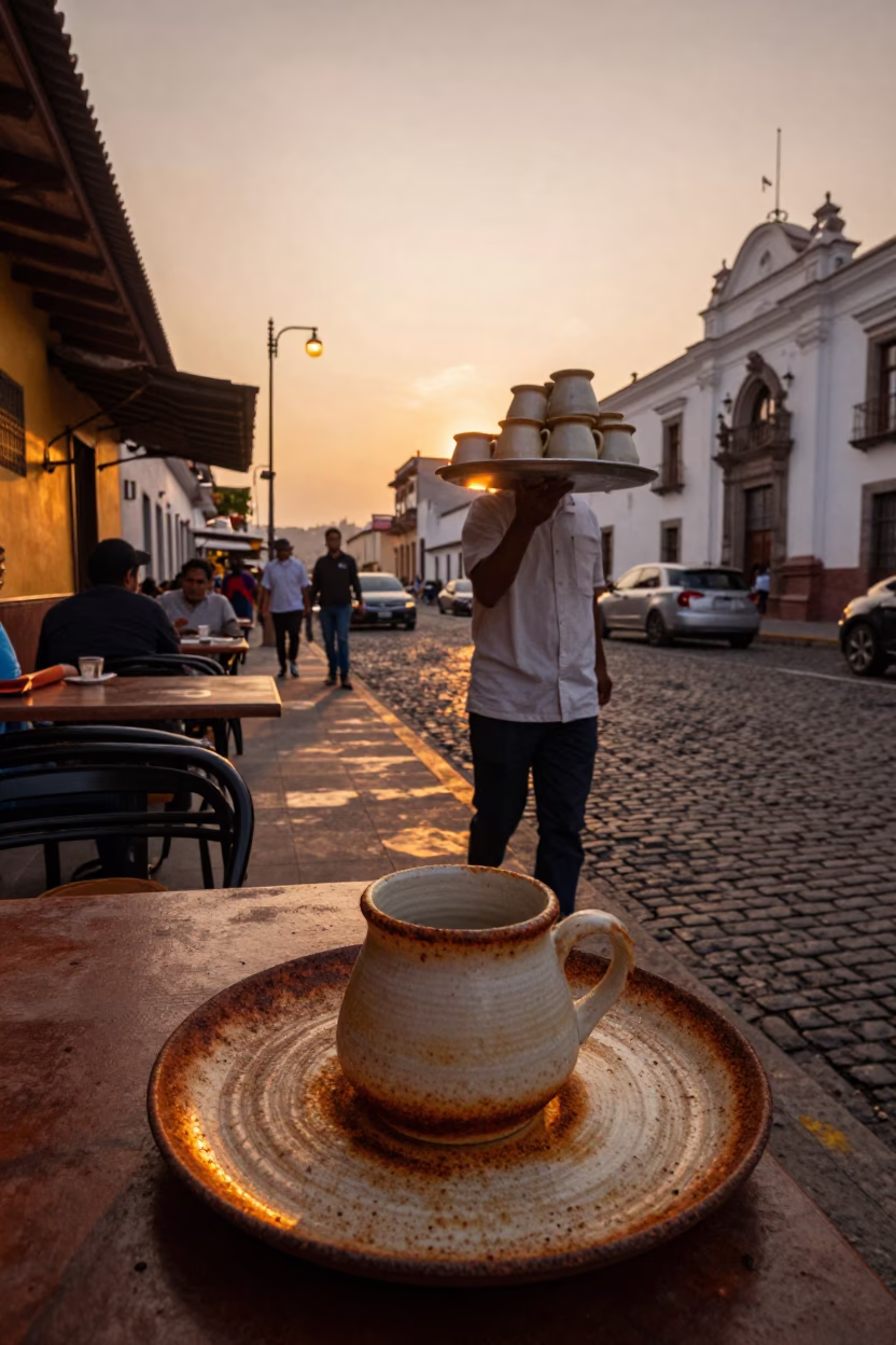 Lima Peru Street Scene Before Dusk with Rusty Saucer and Condensation in in Lima, Peru