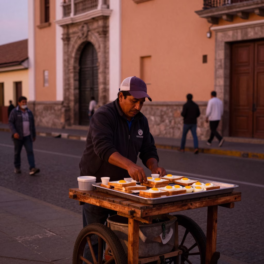 Lima Peru Street Scene Copper Dusk Light Traditional Food and Daily Life in in Lima, Peru