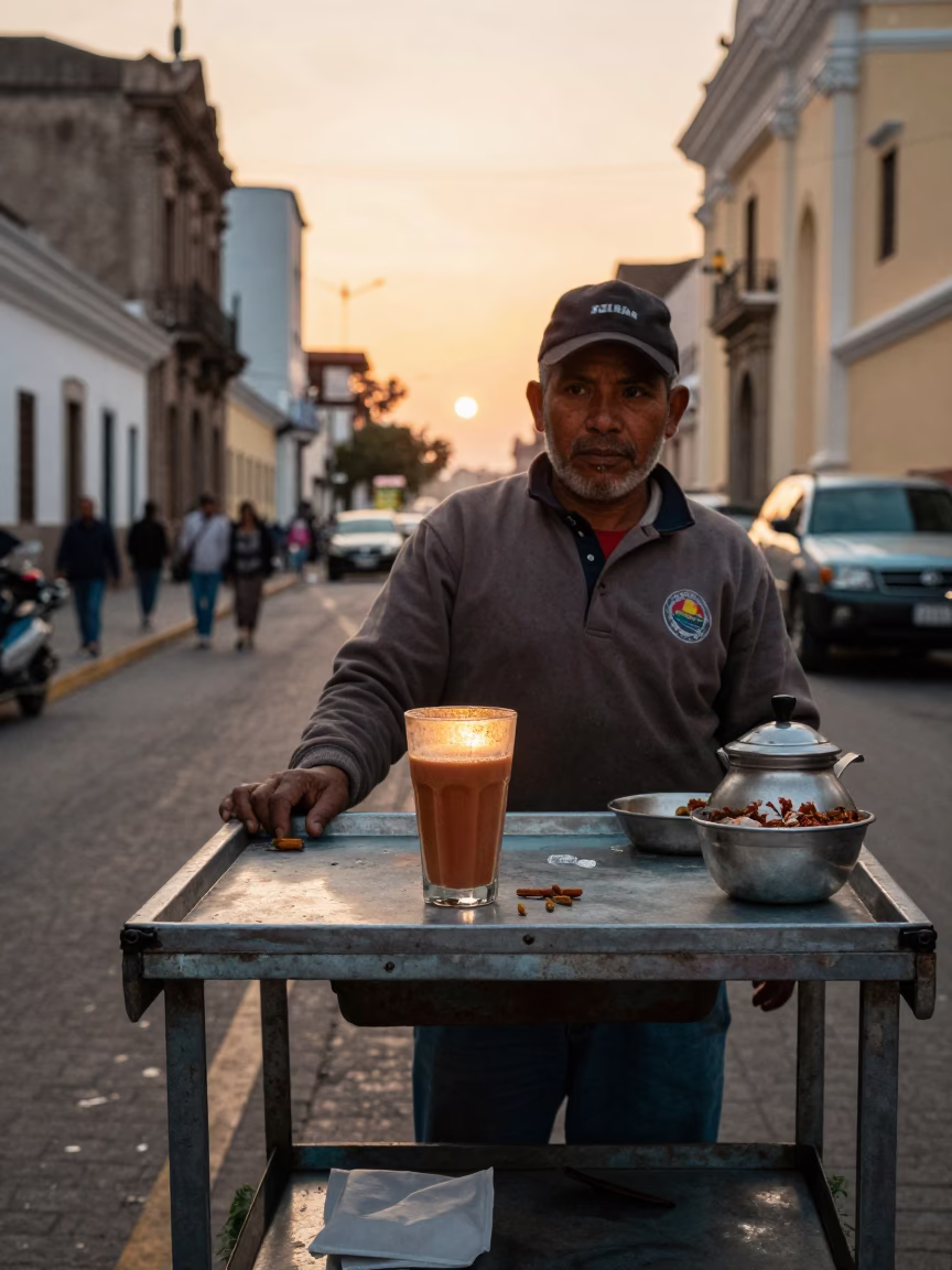 Lima Peru Street Scene Golden Hour Chai Vendor and Daily Life in in Lima, Peru
