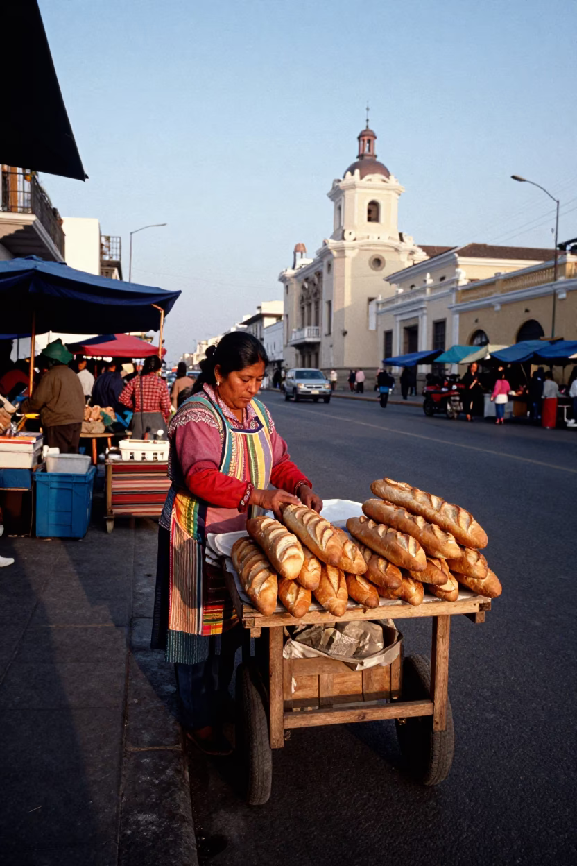Lima Peru Street Scene Late Afternoon Light with Local Market Activity in in Lima, Peru