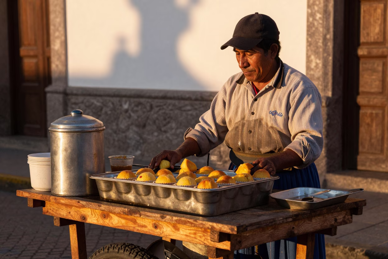 Lima Peru Street Vendor Afternoon Light Muffin Tin and Kitchen Utensils in in Lima, Peru